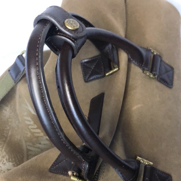 TOMMY BAHAMA khaki canvas/ leather Paradise Island Hopper Weekender travel bag. - Picture 12 of 16